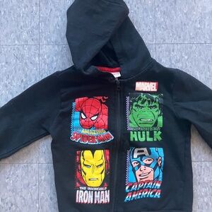 Marvel Black Hoodie with Red Trim and Multicolor Graphic